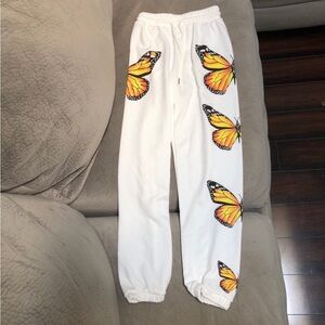 Womens White Butterfly Print Joggers size xs